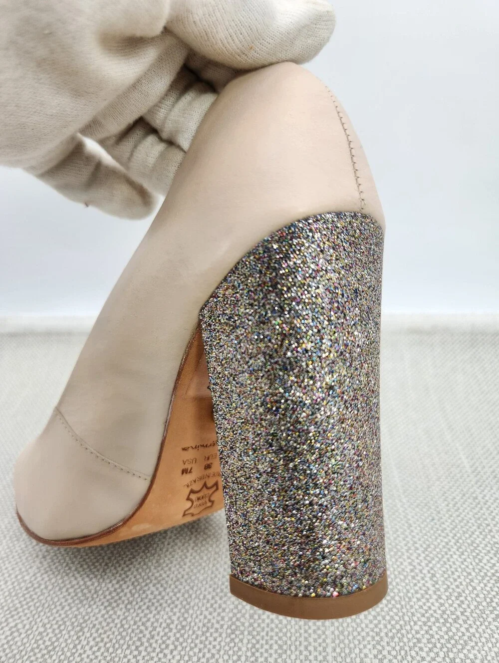 Guilhermina Anthropologie Size 7 M Pumps Cream Nude Leather Glitter Heels